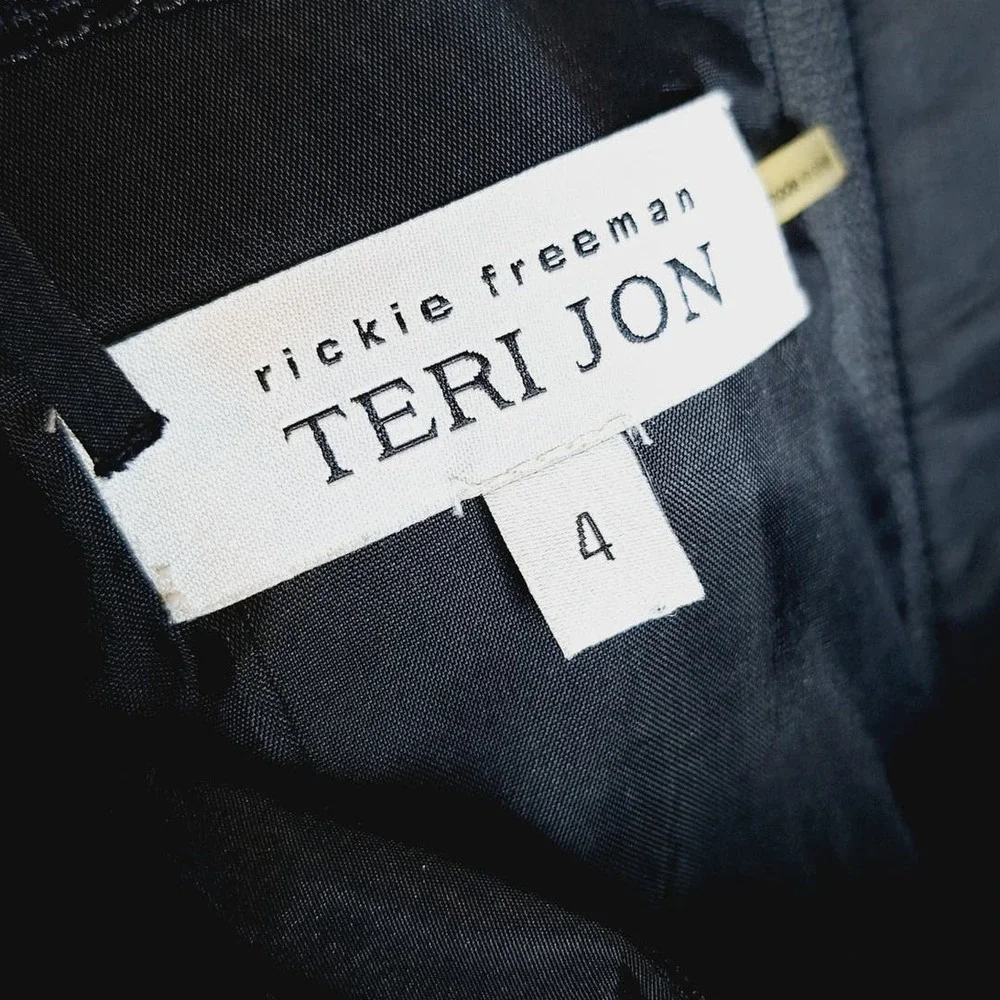 Teri Jon Rickie Freeman Taffeta Black Ruched Dress 4 Bodycon Cocktail LBD - Picture 5 of 11